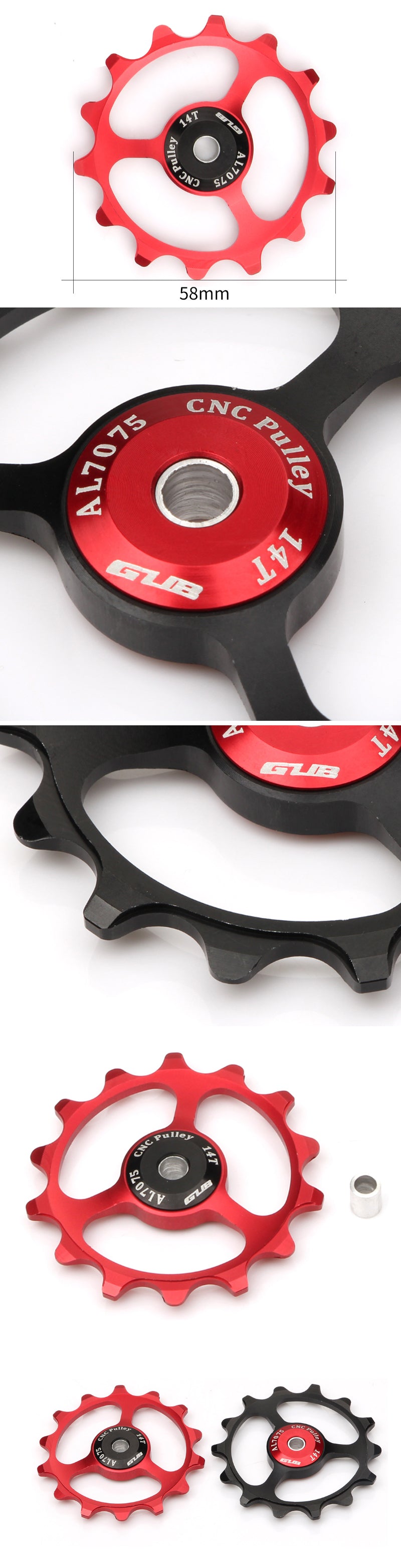 1Pc GUB 14T Tooth Bicycle Rear Derailleur CNC Aluminum Alloy Outdoor Bearing Tension Wheel Wheel Rear Derailleur