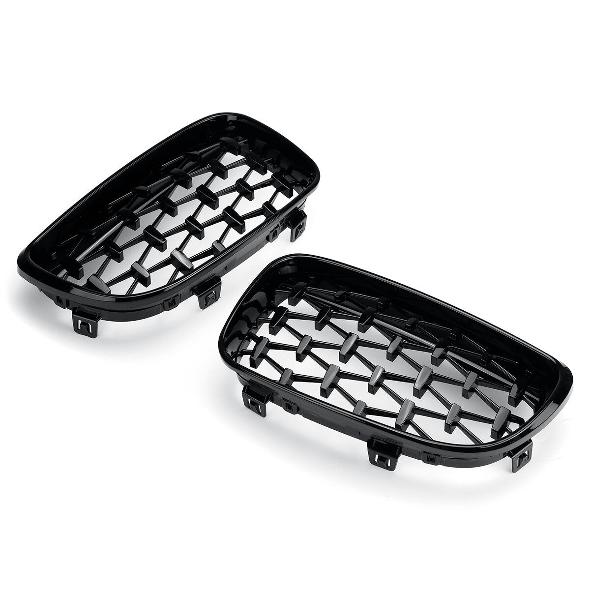 Pair Glossy Black Car Front Kidney Grill Grilles Diamond Style For BMW 1 Series