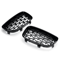Pair Glossy Black Car Front Kidney Grill Grilles Diamond Style For BMW 1 Series