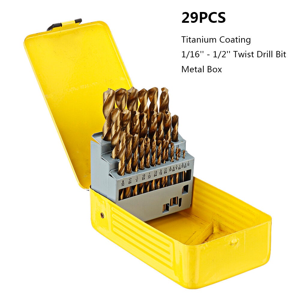 21/29/115 Pcs Titanium Coating Quick Change Twist Drill Set Individual HSS Drill Bits 1/16"-1/2" #60-#1 A-Z Round Shank Drill Set