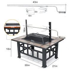 37inch Metal Fire Pit BBQ Grill Patio Garden Backyard Stove with Brazier Cover Outdoor Camping Picnic