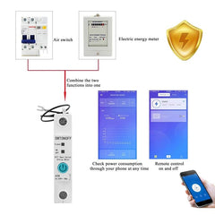 Single Phase Din Rail WIFI Smart Switch Energy Meter Leakage Protection Remote Read KWh Meter Wattmeter Works with Alexa Google