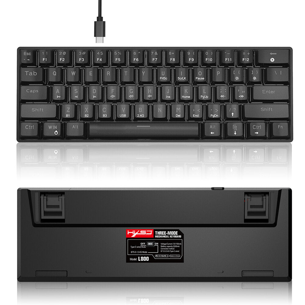 Mechanical Keyboard 61 Keys Triple Mode Wireless Bluetooth 5.0 2.4GHz Type-C Wired Blue Switch RGB Backlit Gaming Keyboard