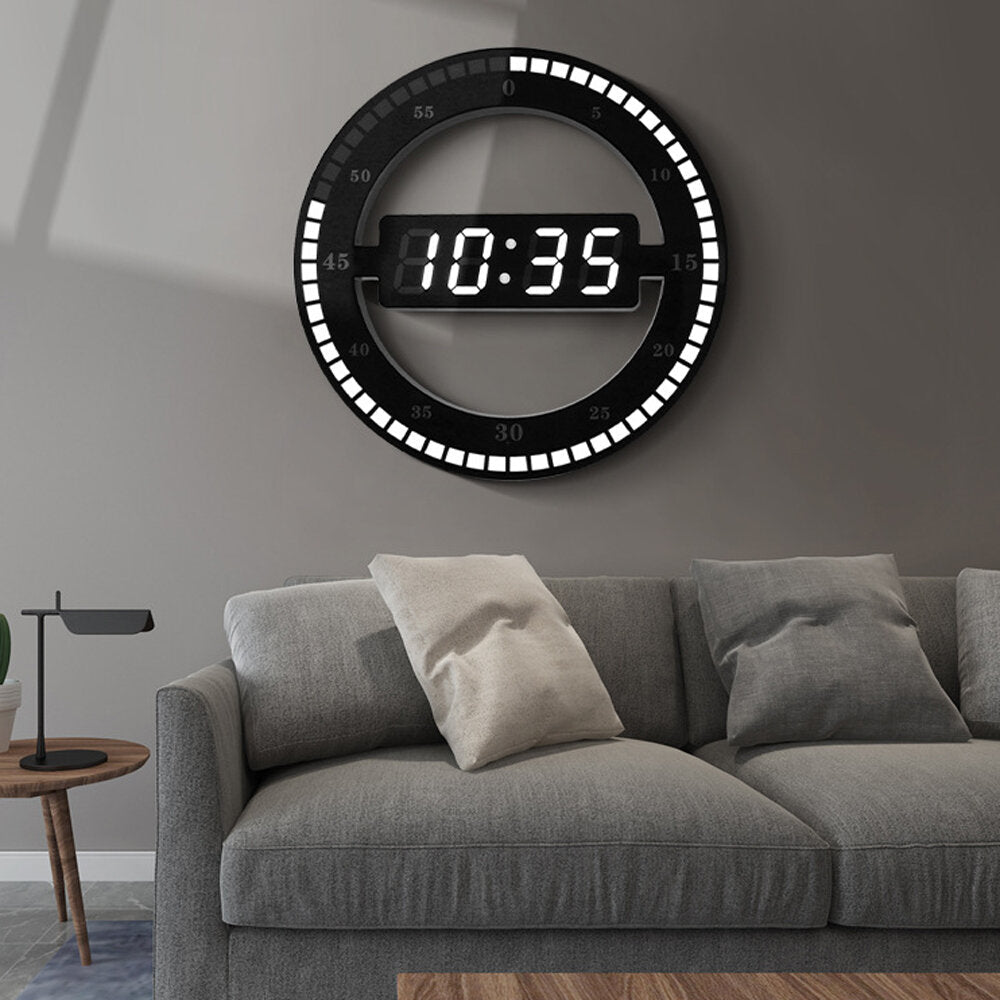 US/EU Plug 12 Inch LED Ring Wall Clock Automatic Photosensitive Digital Electronic Clock Office Bedroom Plastic Clock
