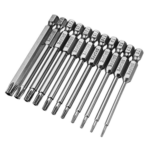 11pcs T6-T40 75mm Magnetic Torx Screwdriver Bits 1/4 Inch Hex Shank