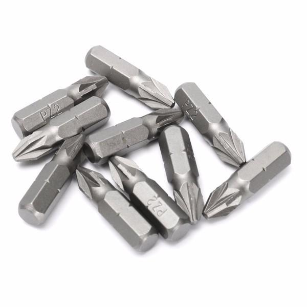 10pcs PZ2 25mm Drive Screwdriver Bits Hex Magnetic Power Tool