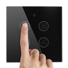 Black WiFi+RF EU Smart Ceiling Fan Light Switch 2/3 Way Control Smart Life/Tuya APP RF Remote Speed Control Work with Alexa Google Home