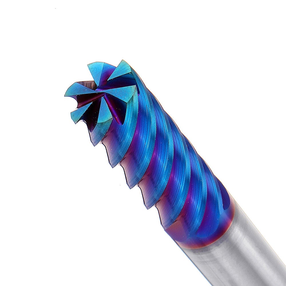 6 Flutes Nano Blue Coated Milling Cutter HRC65 6/8/10/12mm Carbide End Mill