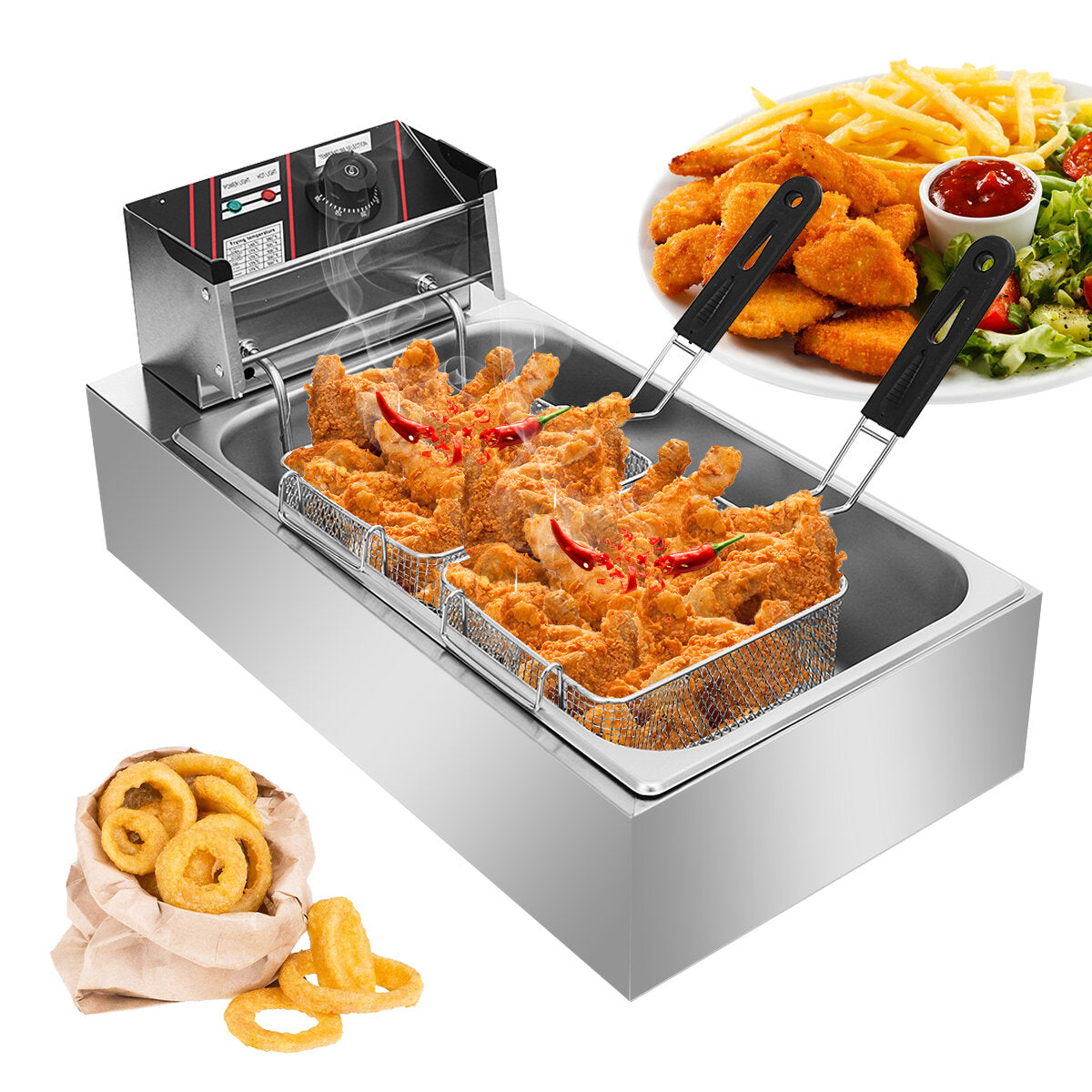 Electric Countertop Deep Fryer Commercial Basket French Fry Restaurant 3000W 12L