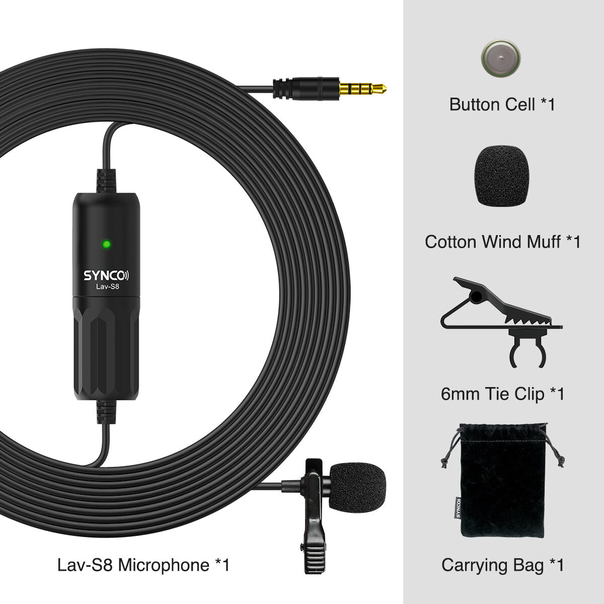 Omnidirectional Condenser Lavalier Microphone with 8M Long Cable for Smartphone Camera Tablet Recording