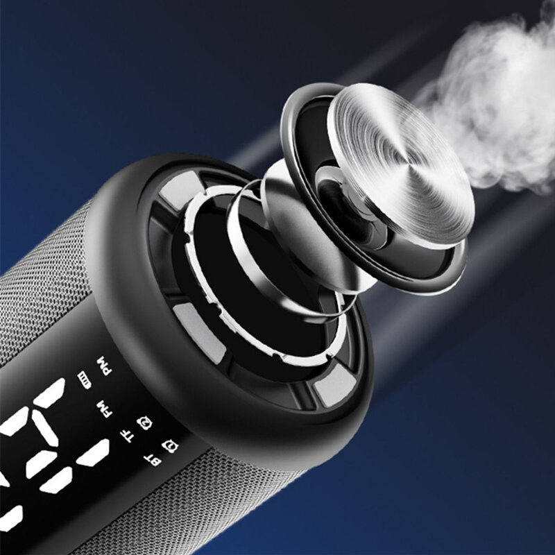 Dual Alarm Clock 9D Bass Stereo Bluetooth Speaker 20-Hour Playtime Support TF FM AUX