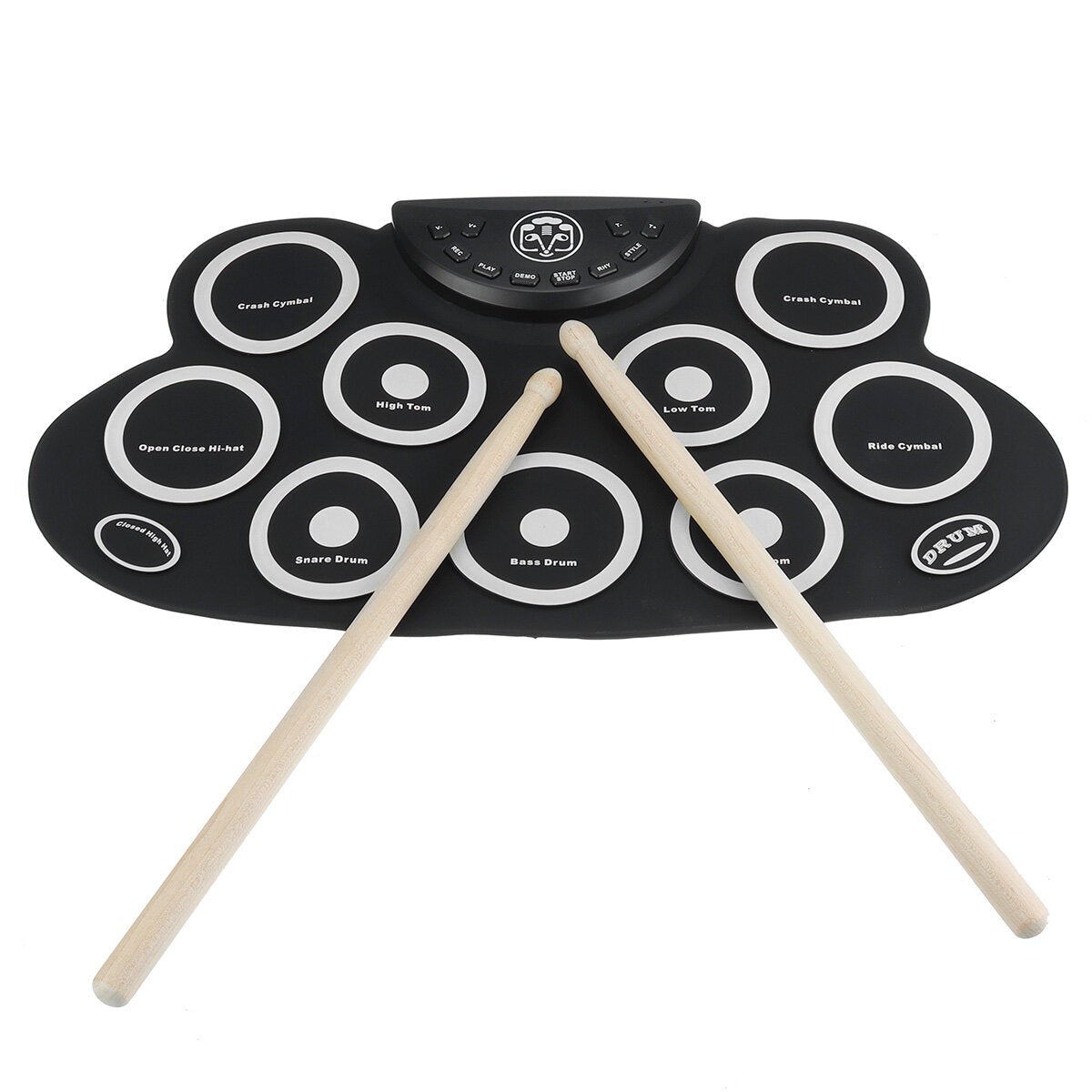 Electric Drum 9 Drum Pads Silicone Plastic Pad w/ Foot Pedals Drumsticks USB 5V