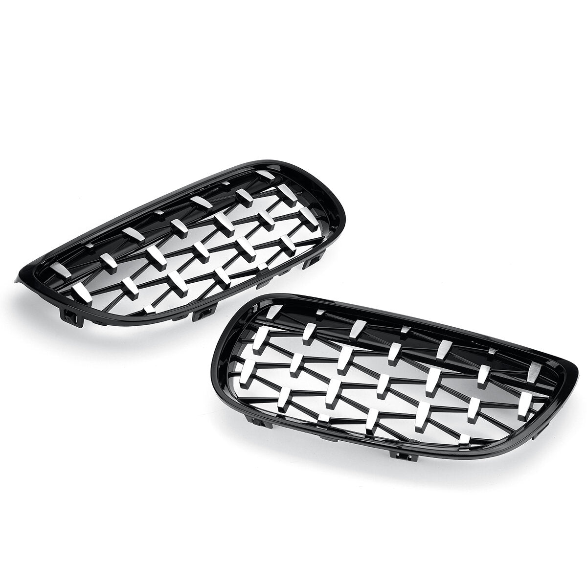 2PCS Front Grille Grill Black&Chrome Diamond Style For BMW 3 Series