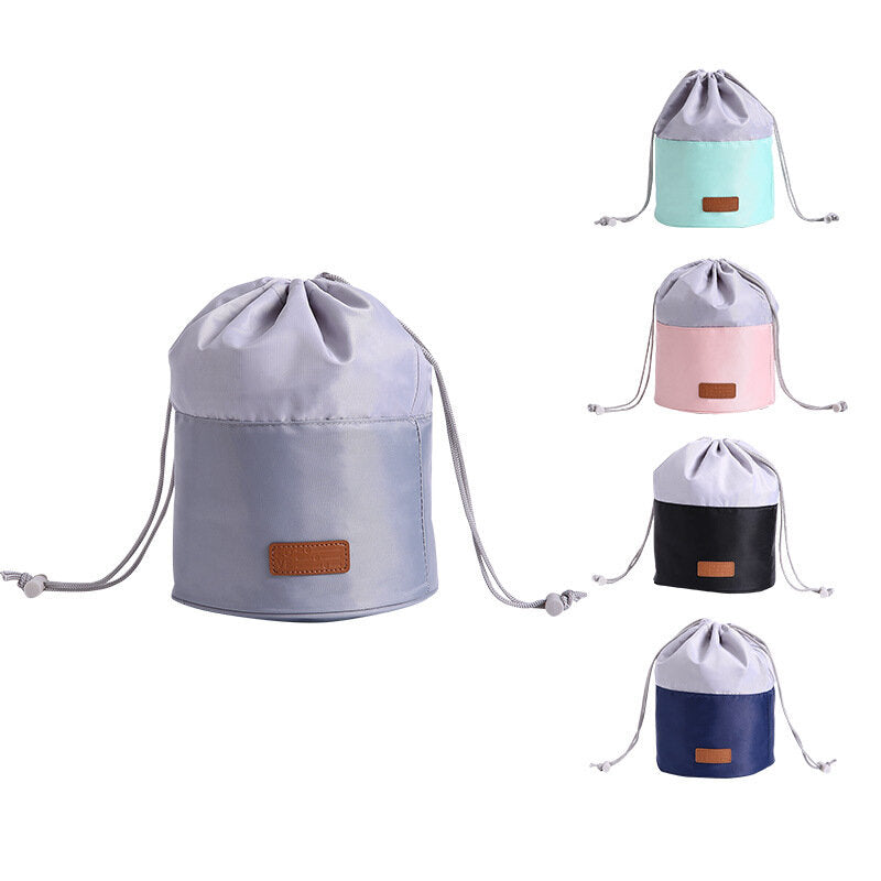 Cylinder Drawstring Cosmetic Bag Large Capacity Storage Case Lazy Beam Mouth Travel Cosmetic Organizer Wash Bag