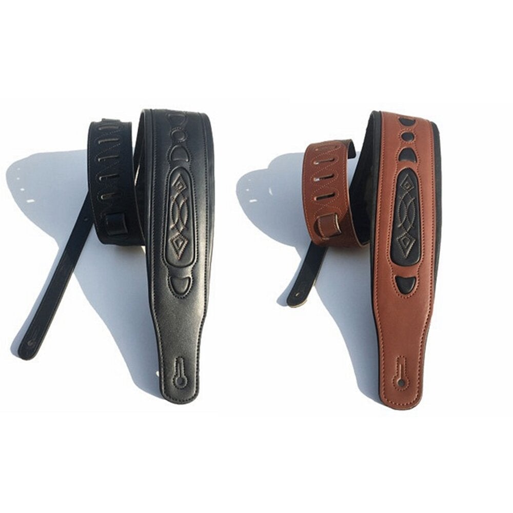 Guitar Strap PU Leather Embossed Adjustable Length For Acoustic Guitars Electric Bass