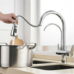 3 in 1 Kitchen Pull Down Sprayer 360 Rotating Hot and Cold Water Mixer Tap Direct Drinking Faucet