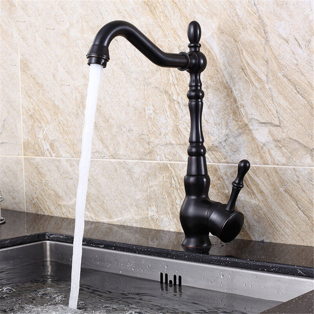 Kitchen Faucet Black Bronze Brass Antique Hot And Cold Mixer Crane Deck Mount Tap