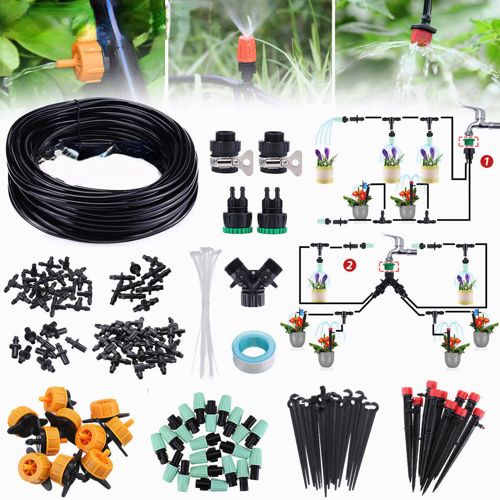 131ft/40M 47PCS Drip Irrigation Kit Adjustable Automatic Garden Watering System DIY Garden Watering Micro Drip Irrigation System Hose Kits