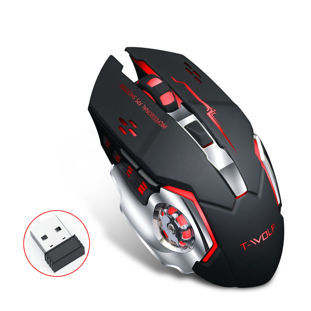 Wireless Rechargeable Mouse 2400DPI Bluetooth5.0+2.4G Dual Mode 4 Buttons Home Office Mouse with LED Backlit for Laptop PC Notebooks