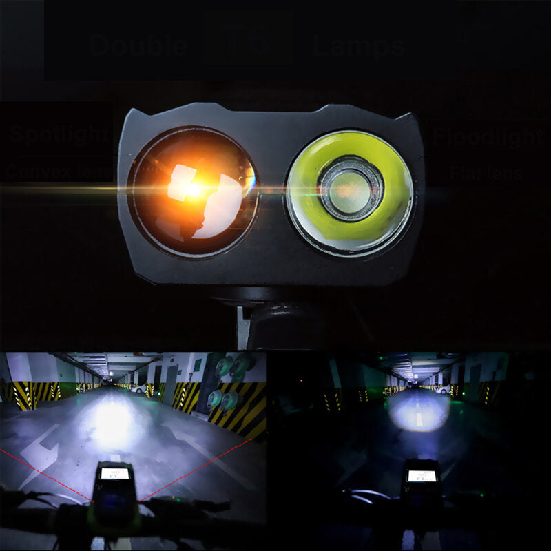 3-in-1 Bicycle Speedometer Wireless USB Rechargeable Double T6 LED Bike Light Bike Computer with Alarm Horn