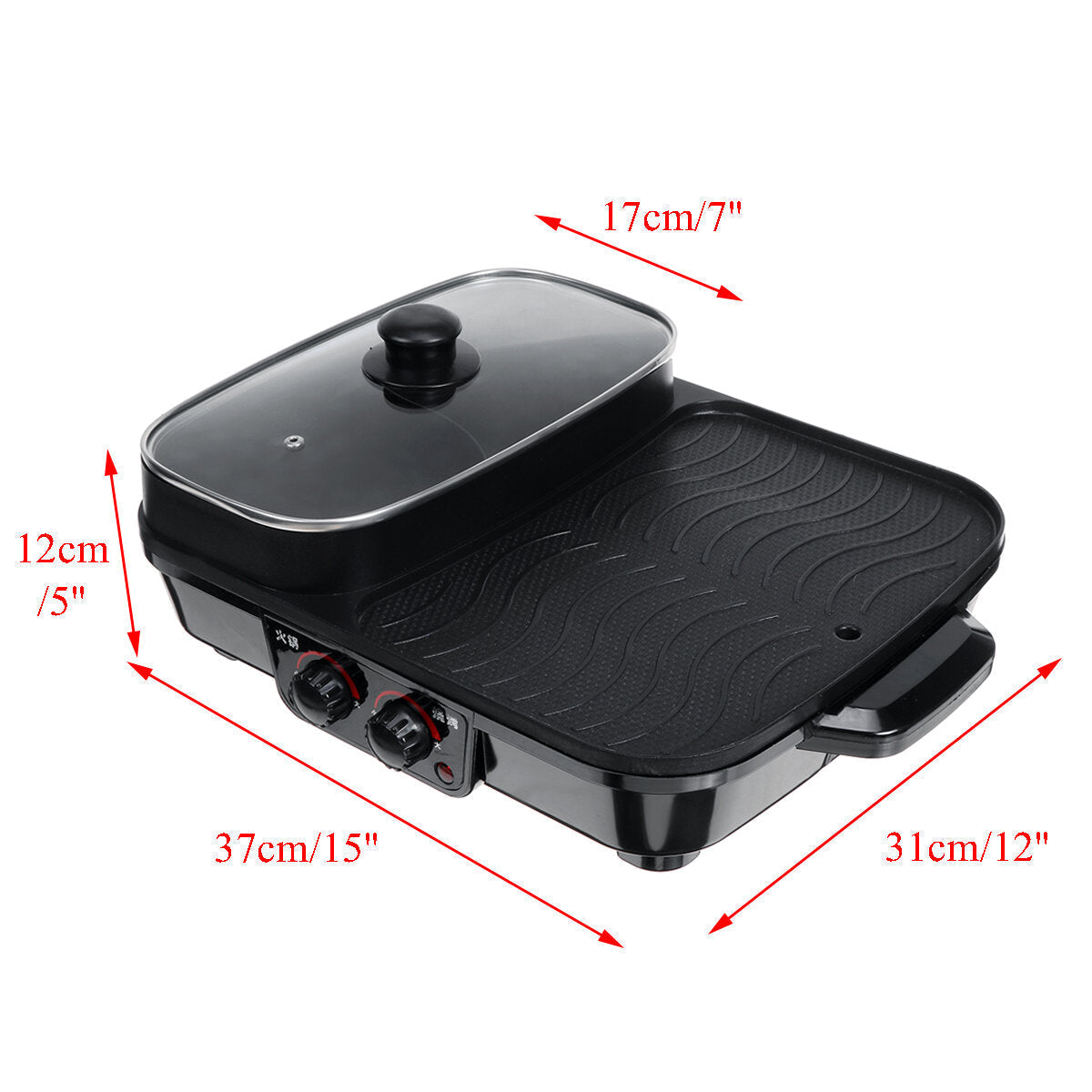 1500W 2 in 1 Electric Smokeless Nonstick Barbecue Pan Roasted Shabu Hot Pot
