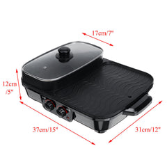 1500W 2 in 1 Electric Smokeless Nonstick Barbecue Pan Roasted Shabu Hot Pot