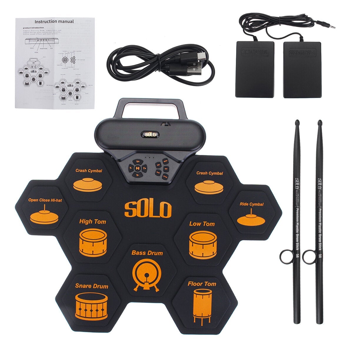 4.5V Portable Electronic Roll Up Drum Set with Drumsticks and Sustain Pedal for Beginner