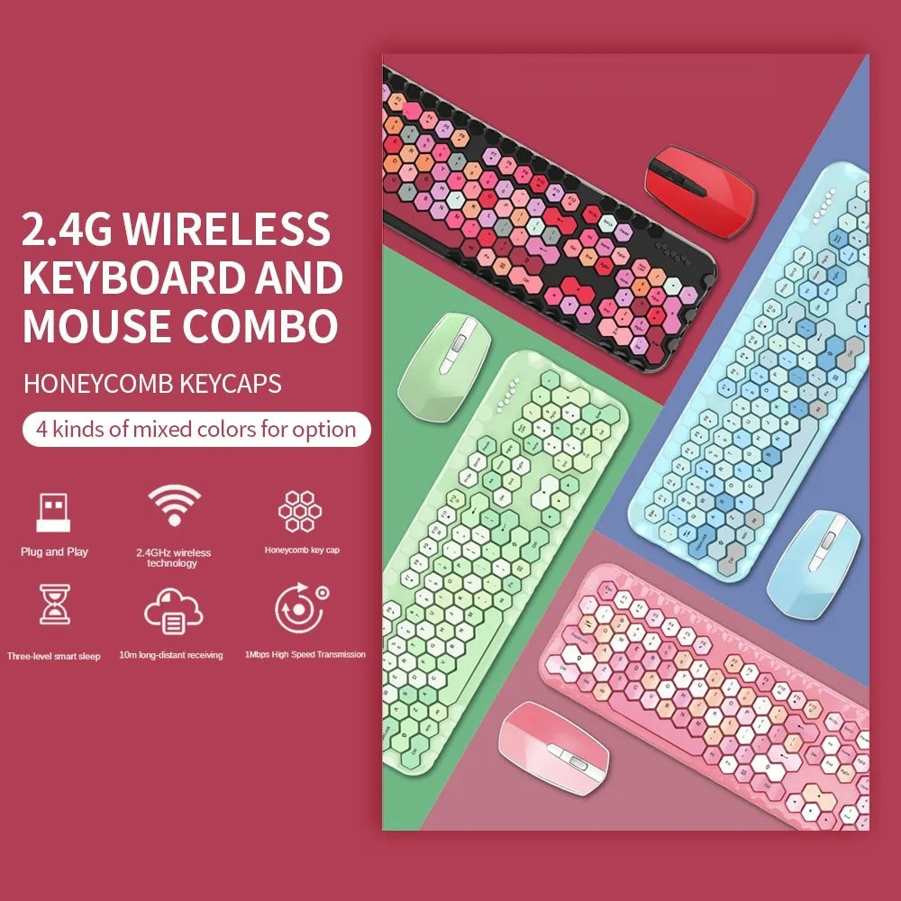 2.4G Wireless Keyboard & Mouse Set 104 Keys Honeycomb Keycaps Keyboard Office Mouse Combo for Laptop PC