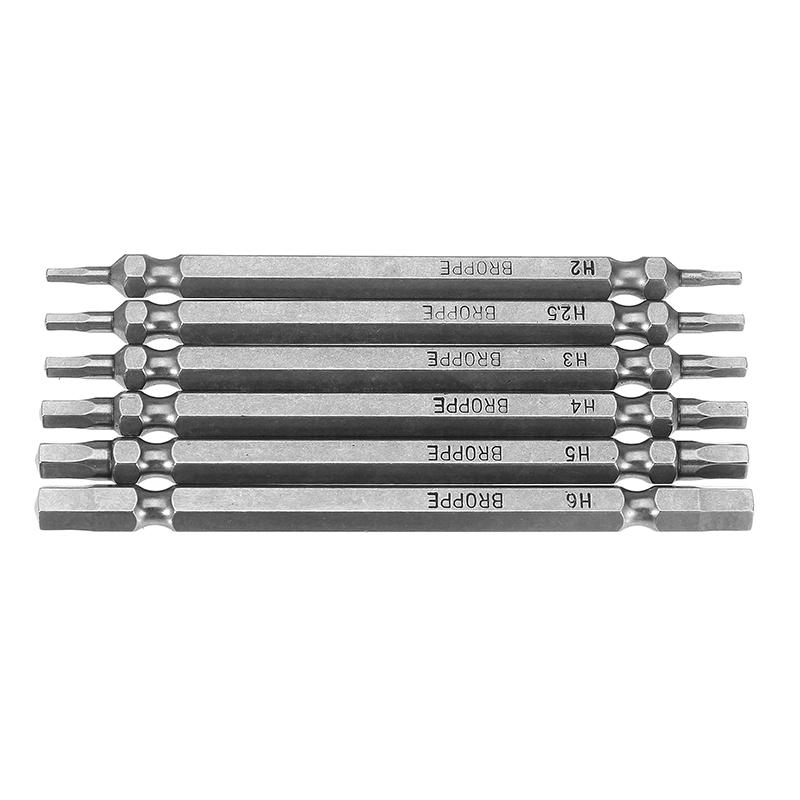 6pcs Double Hex Head Magnetic Screwdriver Bits H2-H6 100mm Long 1/4 Inch Hex Shank