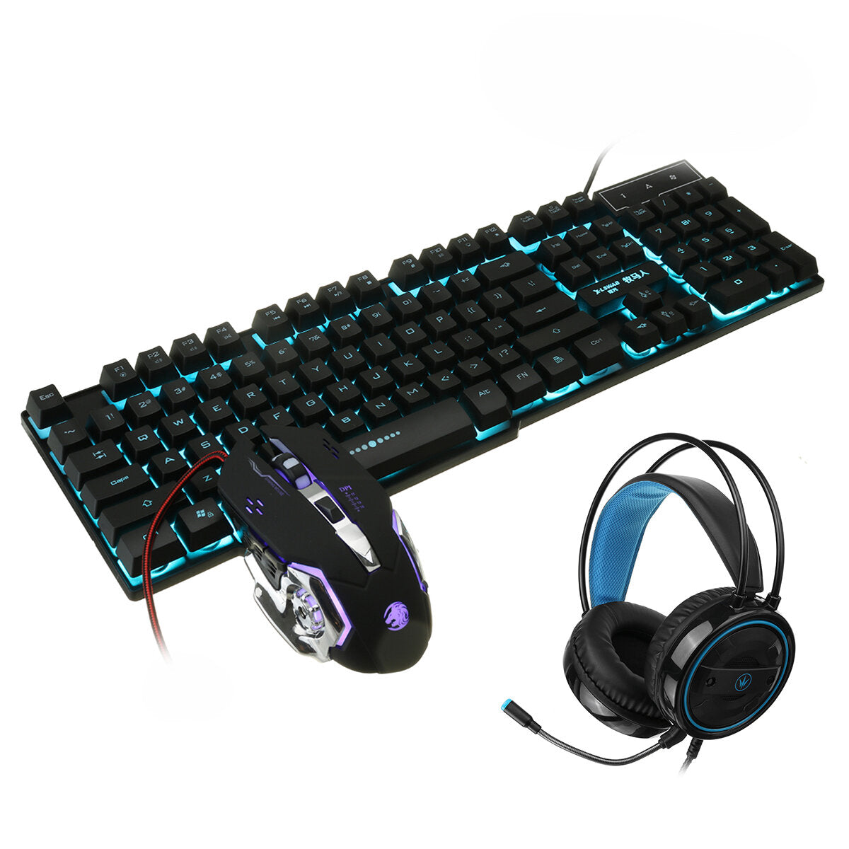 104-Key Waterproof Wired Mechanical Keyboard Headphones Mice Combo With Mic RGB Gaming Set