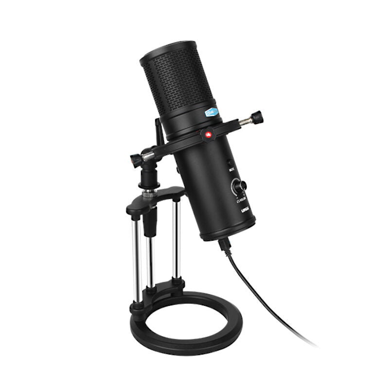 USB Condenser Microphone Audio Recording Mic with Desktop Bracket 4 Pickup Modes Directivity Stereo 16mm Electret for Live Broadcast