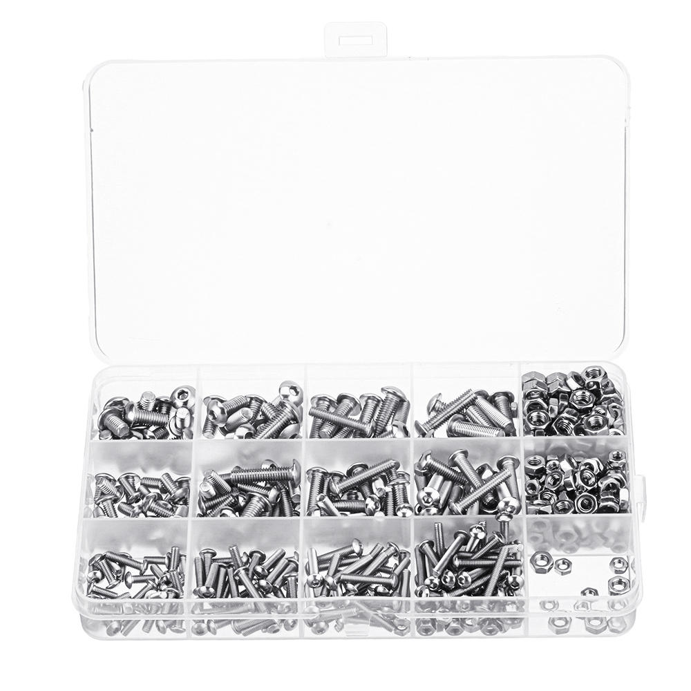 500PCS M3 M4 M5 304 Stainless Steel Hex Socket Head Cap Bolts Screw Nut Kit Set