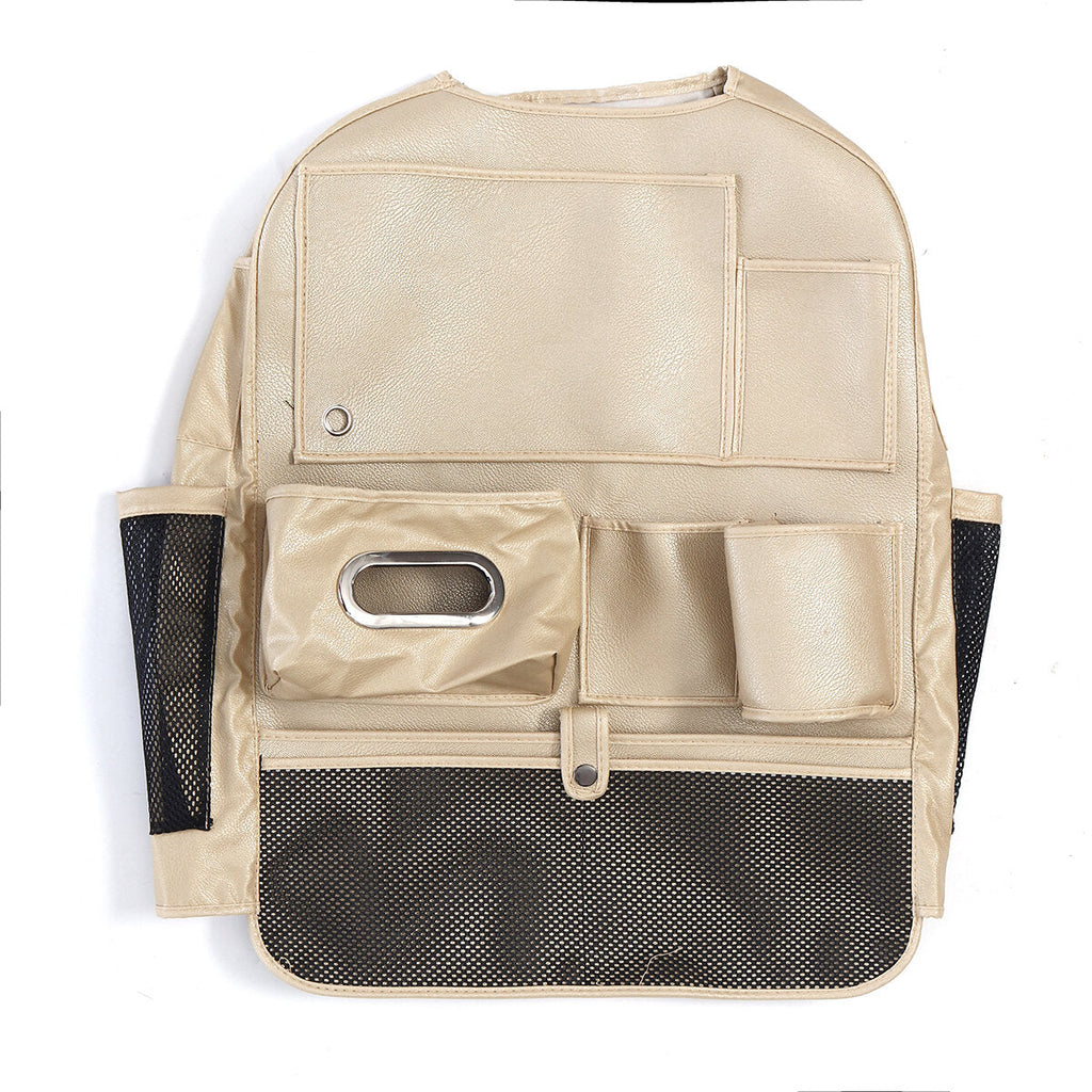 Leather Car Seat Back Storage Bag Seat Cover Multi-functional Cup Holder Organizer