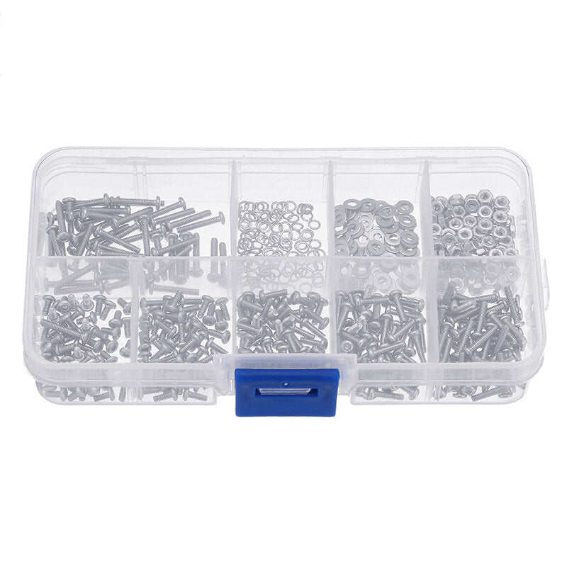 600Pcs M2 304 Stainless Steel Hex Socket CapButtonFlat Head Screw Washer Nut Kit