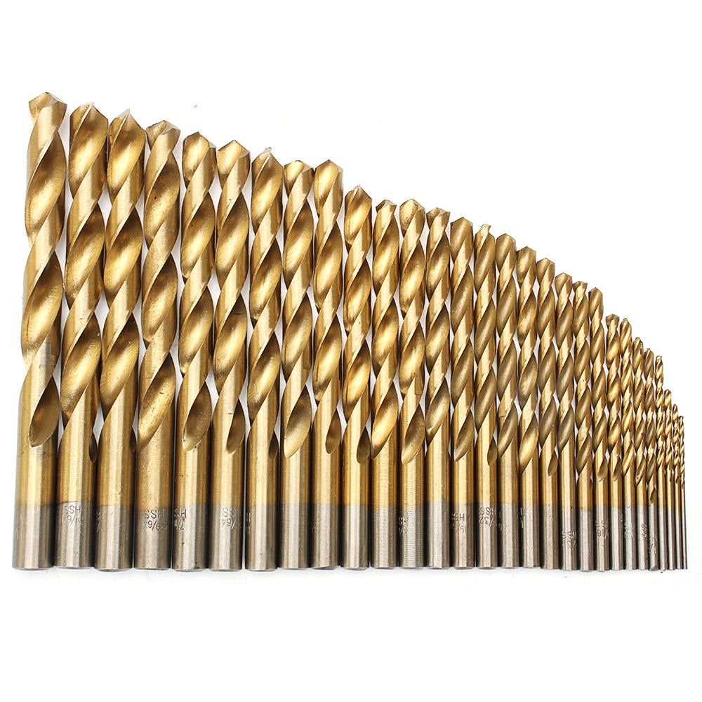 29Pcs 1/16 to 1/2 Inch Titanium Coated HSS Twist Drill Bit Set 118 Degree Point with Plastic Box for Wood Aluminum Copper