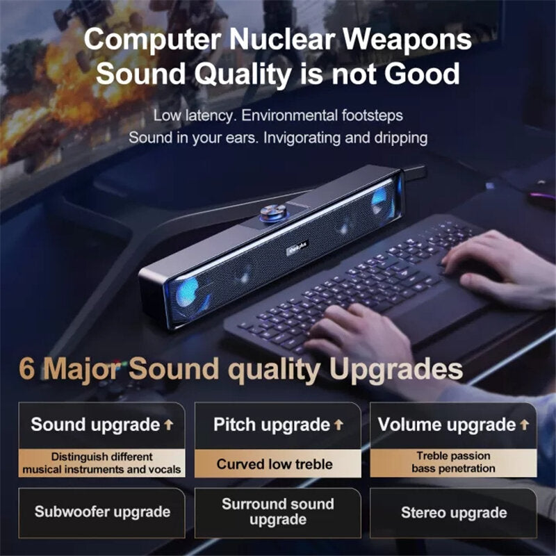 Desktop Speaker 6D Stereo Surround Sound Subwoofer Two Dual Bass Bluetooth V5.0 Thinkplus Speaker USB 3.5mm Wired Soundbar Music Player