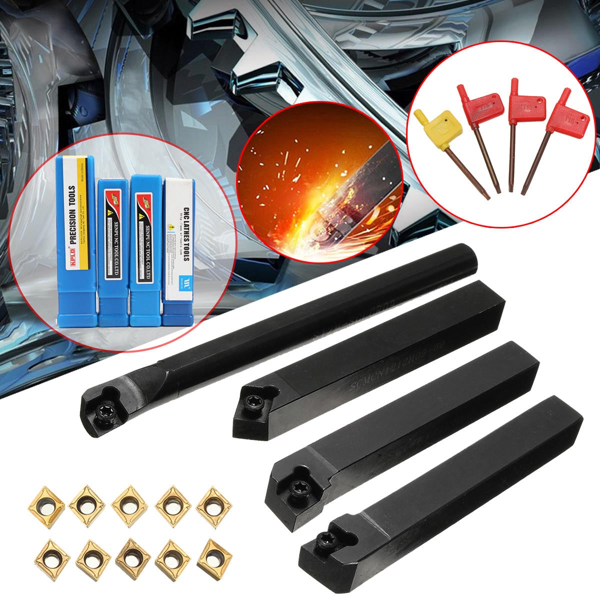 4pcs 12mm Lathe Boring Bar Turning Tool Holder With 10pcs CCMT09T304 Carbide Inserts