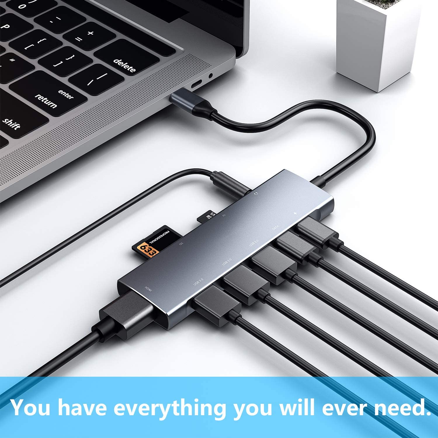 9-in-1 Power Delivery Docking Station Adapter 60W USB-C PD3.0 With 4K 30Hz HD Display Data Transfer Port 3.5mm Audio Jack USB 3.0/2.0 Card Readers