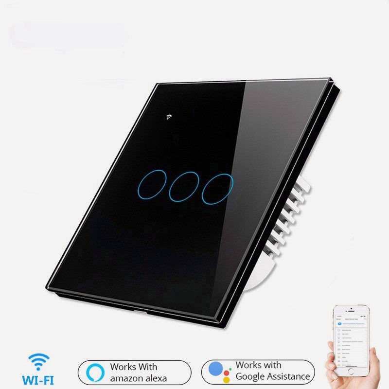 Smart Light Touch Switch 3Gang EU Wireless Remote Control Works with Alexa Google Home