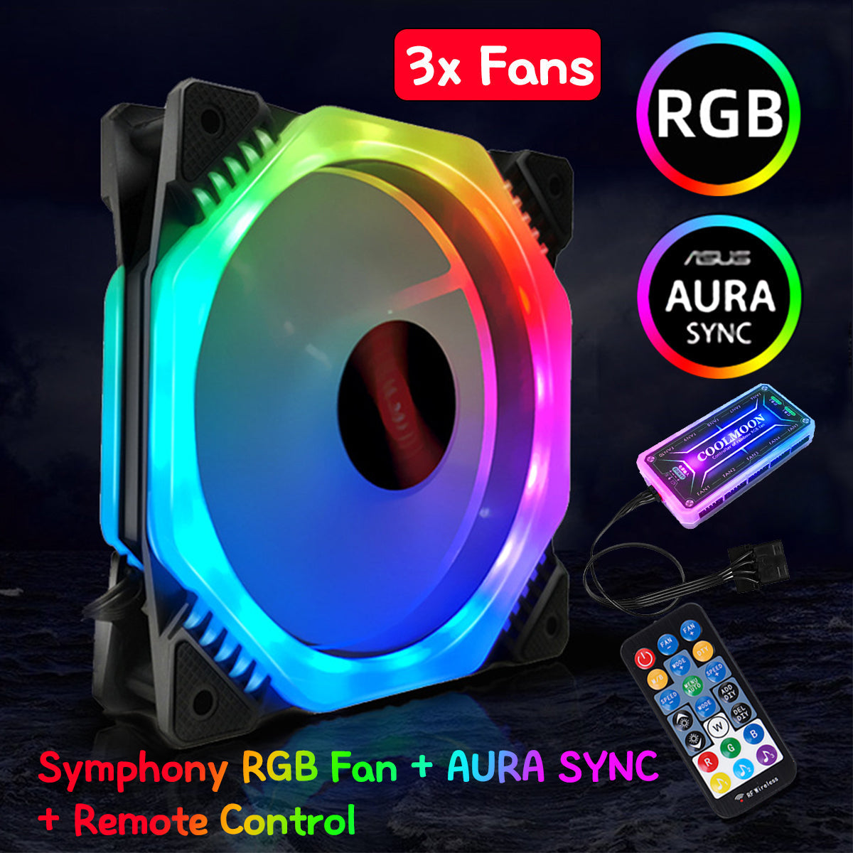RGB PC Cooling Fan 1400 RPM 4.2W RGB Symphony cooling fan With the Remote Control