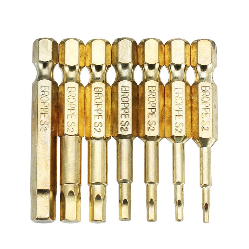 7Pcs Gold 50mm 1.5-6.0mm Magnetic Hex Head Screwdriver Bits 1/4 Inch Hex Shank Screwdriver