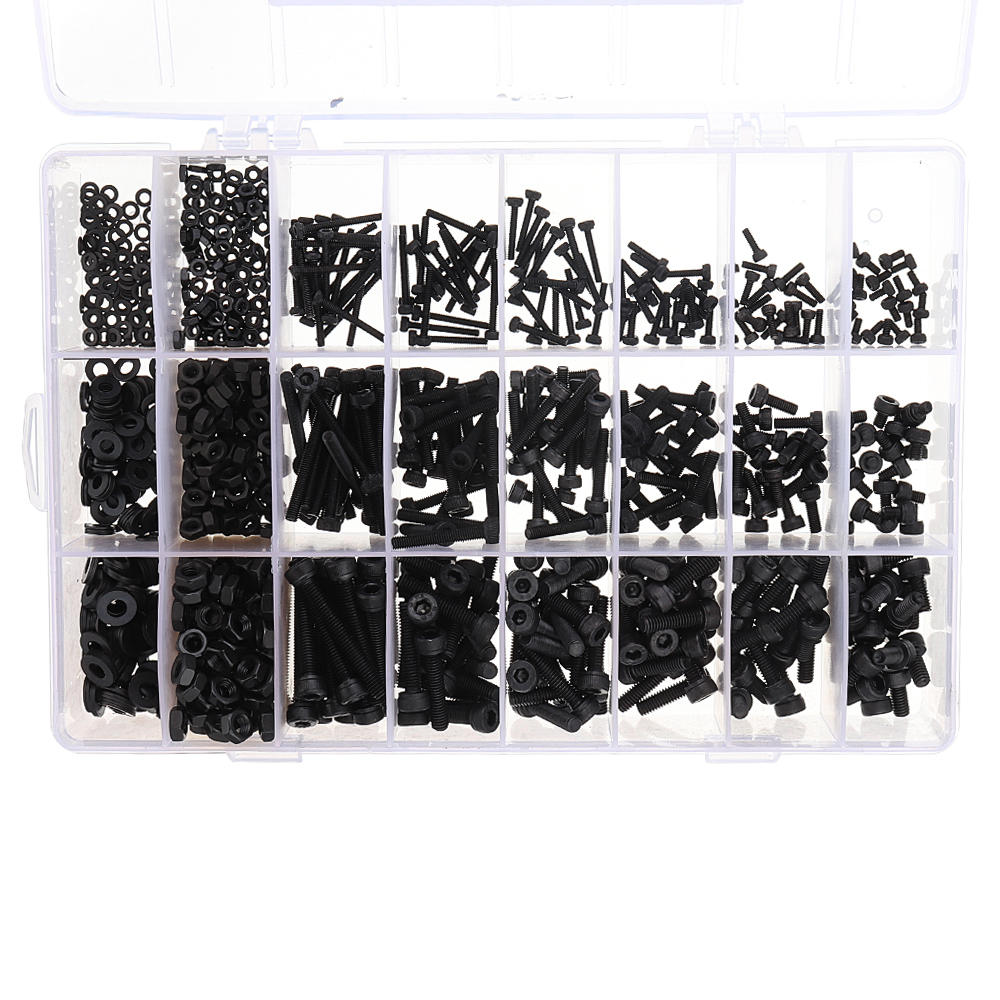 1080Pcs M2 M3 M4 Hex Socket Cap Head Screw Carbon Steel 12.9 Grade Bolt Nut Assortment Kit 4-30mm