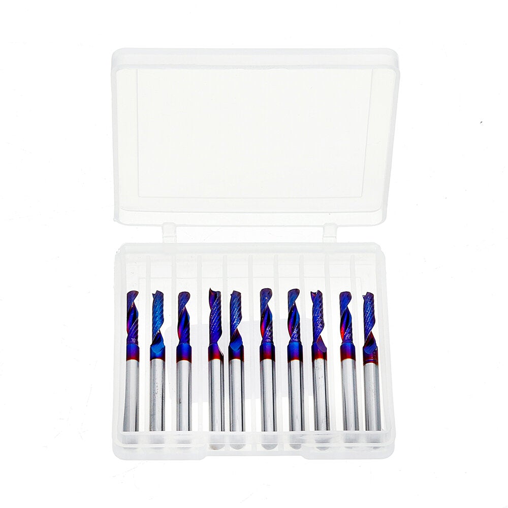 10pcs 3.175 Shank 2.5mm Blue Coated Single Flute End Mill Tungsten Carbide Spiral CNC Milling Cutter
