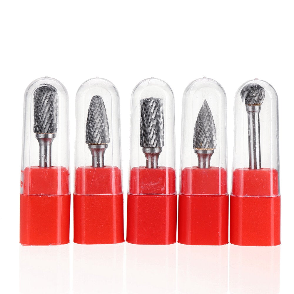 5Pcs 6x12mm Carbide Burr Set with 6mm Shank Double Cut Solid Carbide Rotary Burr Set for Die Grinder Drill Metal Wood Carving Engraving