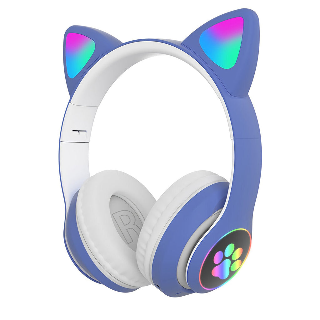 Bluetooth Headset Cat Ears Wireless BT5.0 / 3.5MM Dual Mode RGB Light Bass Noise Cancelling Foldable Headphones
