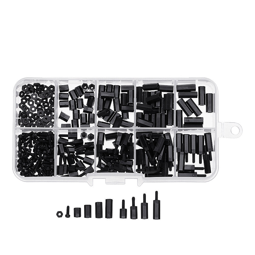 M2 Nylon Screw Black Hex Screw Nut Nylon PCB Standoff Assortment Kit 300Pcs