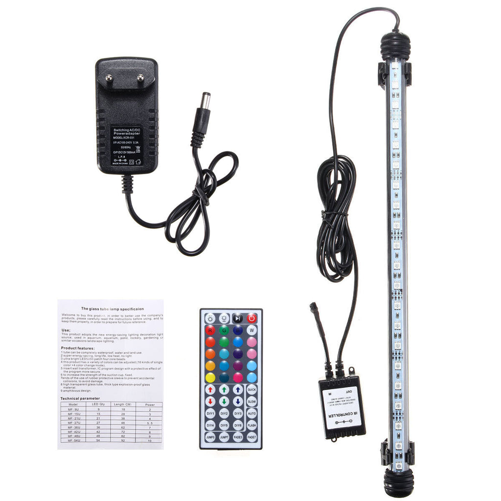 38CM 5.9W RGB LED Aquarium Fish Tank Light SMD5050 Color Changing Bar Submersible Lamp + Remote Control AC110-240V