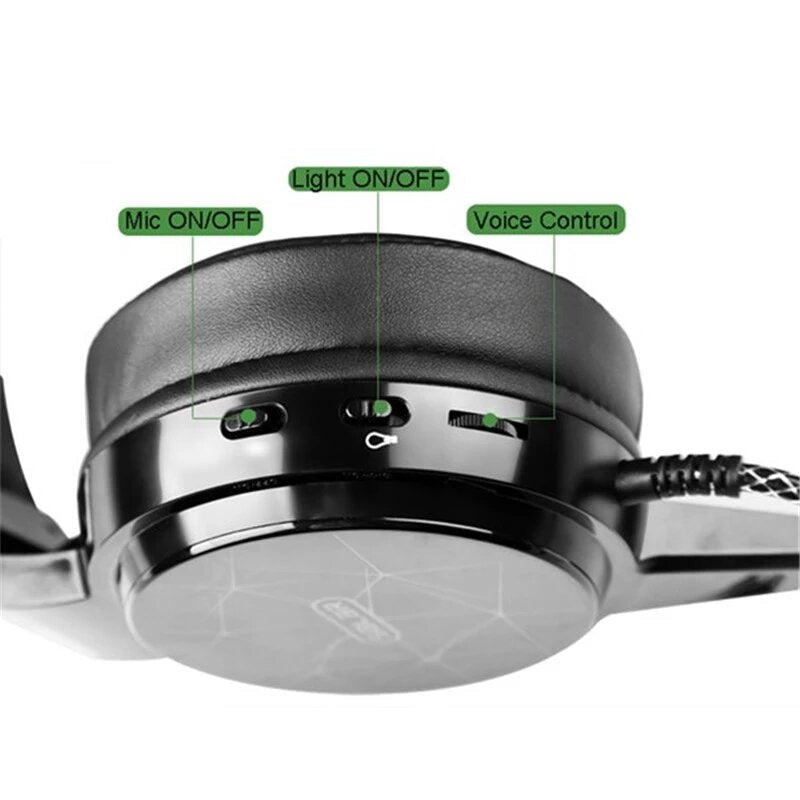 Gaming Headset Wired LED Light Over-Ear Stereo Deep Bass Headphones with Microphone for Computer Gamer