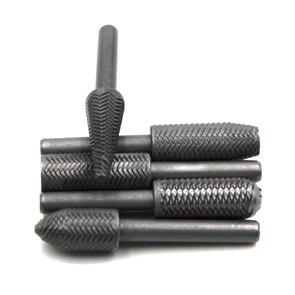 5pcs 6mm Shank Rotary Rasp Carbide Burr Rotary Cutter File wood working Metal Trimming Set Metal Polishing Repair Tool
