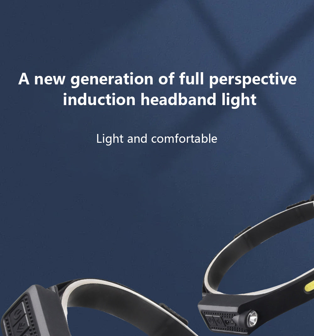 2XPE+COB Induction Headlight 1200mAh 270 Wide Range 350LM 5 Lighting Modes Type-C Rechargeable Head Torch
